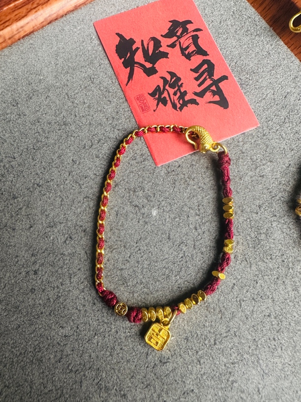 铜合金布艺手链 新中式高级感设计个性气质手链女四角碎金古巴链