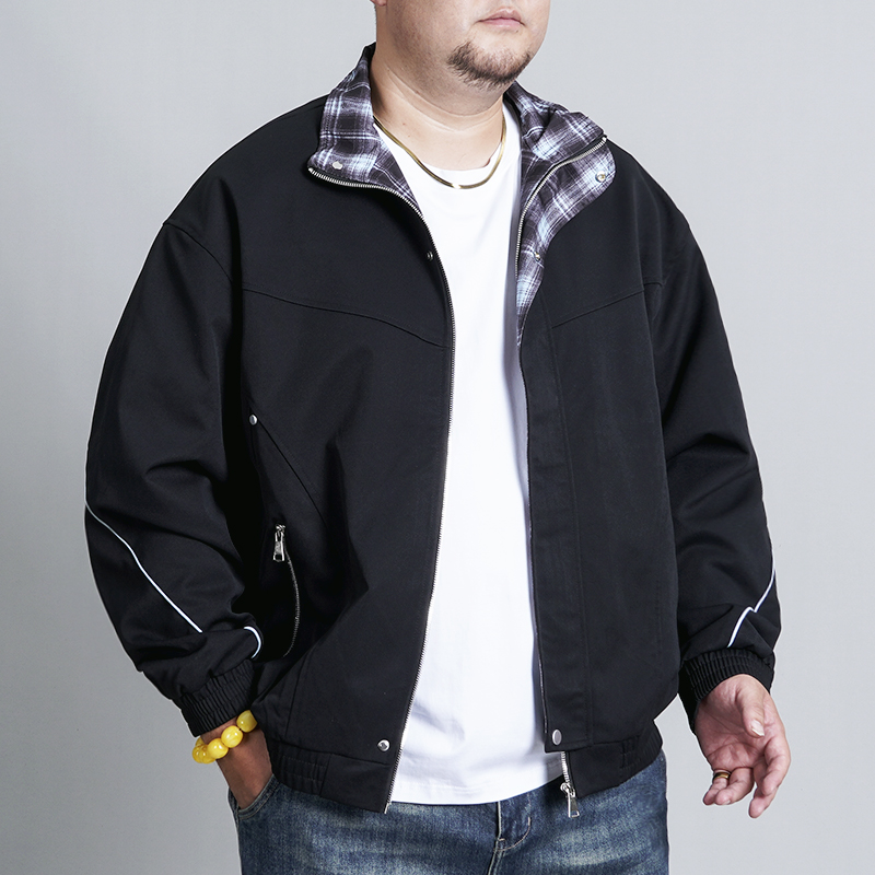 LIUGEJIA/六个加秋季港版勤务夹克大码夹克宽松立领外套FZD-8871