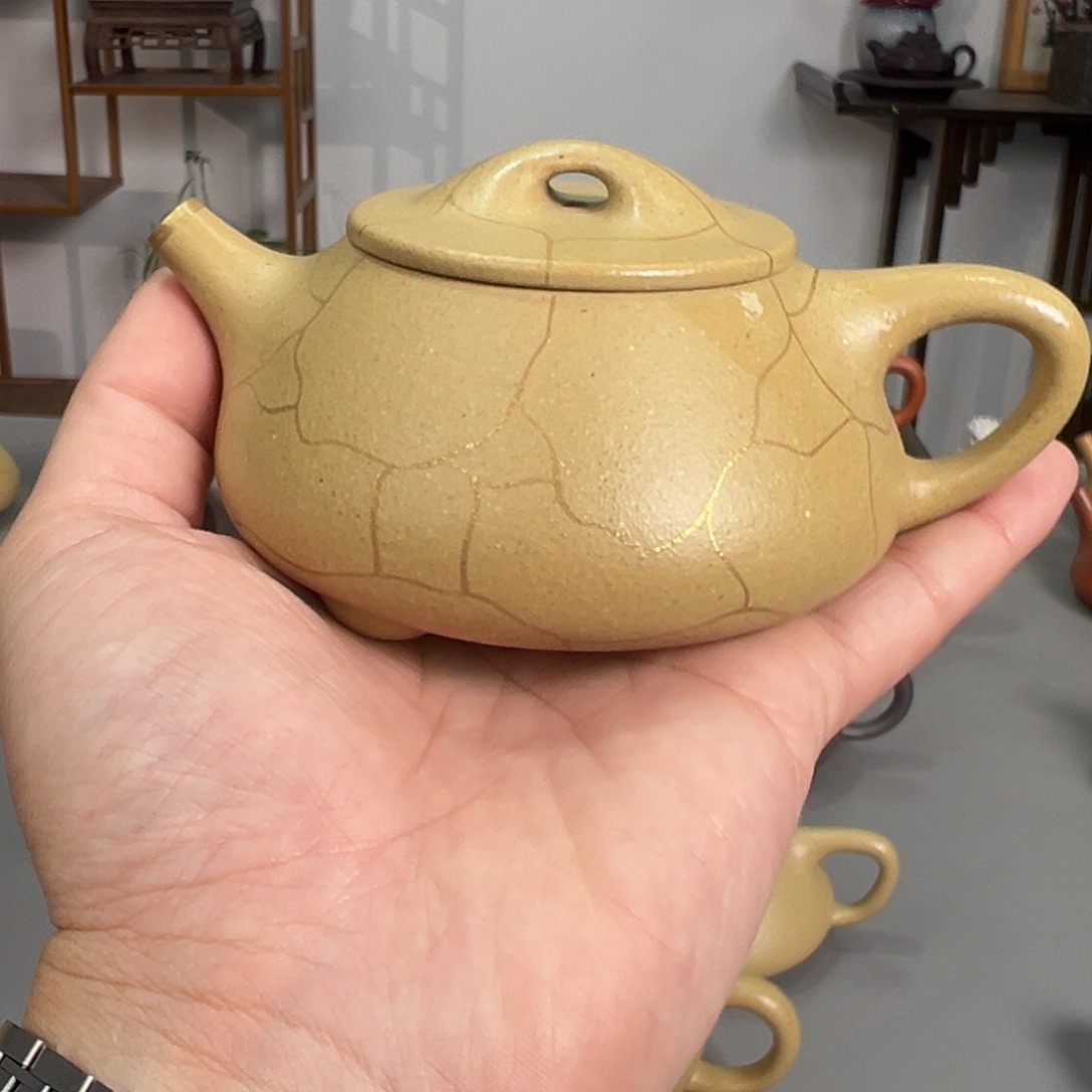 紫砂茶壶梨皮景舟210c描金