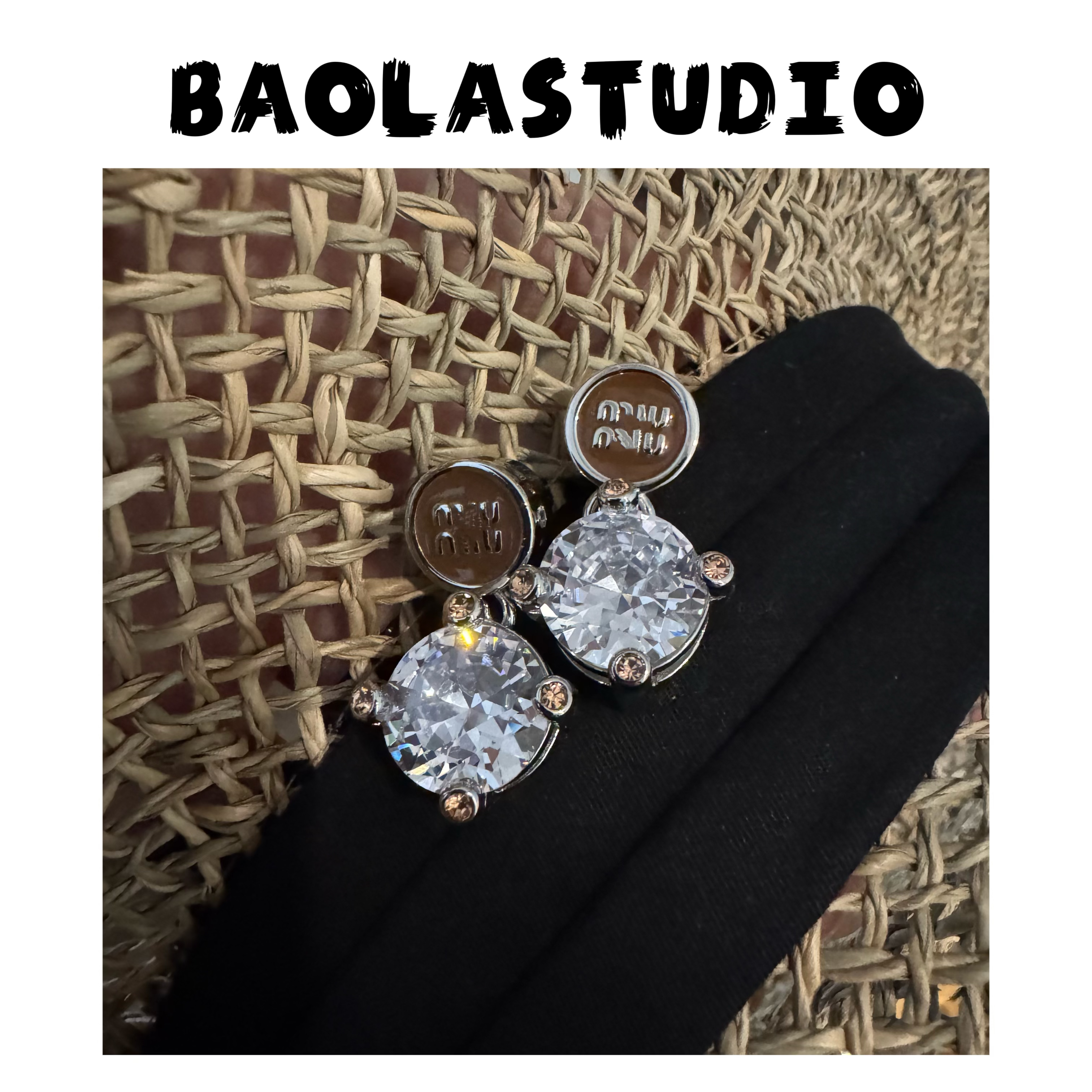 黄铜锆石耳饰 BAOLA高定 秋冬ins满钻耳环简约小众设计感轻奢