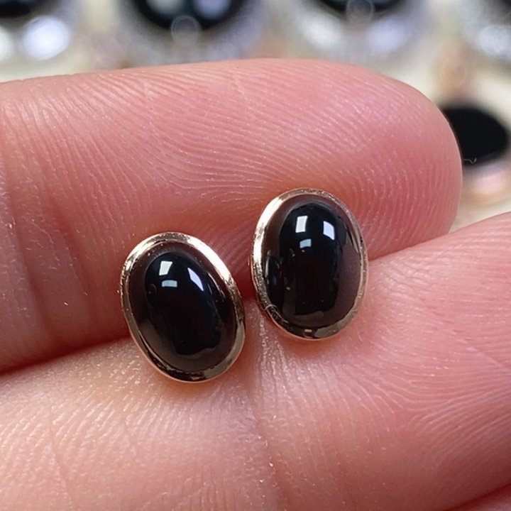 翡翠耳饰18K金镶嵌缅甸天然翡翠墨翠