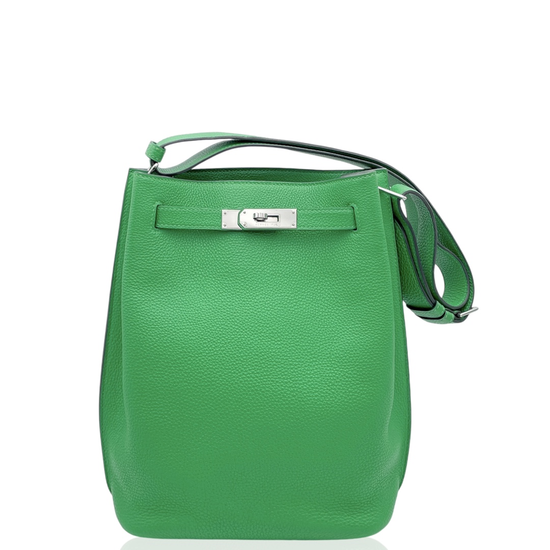 99新 Hermes/爱马仕 so kelly22框R（2014年）tc皮竹子绿银扣1216a4