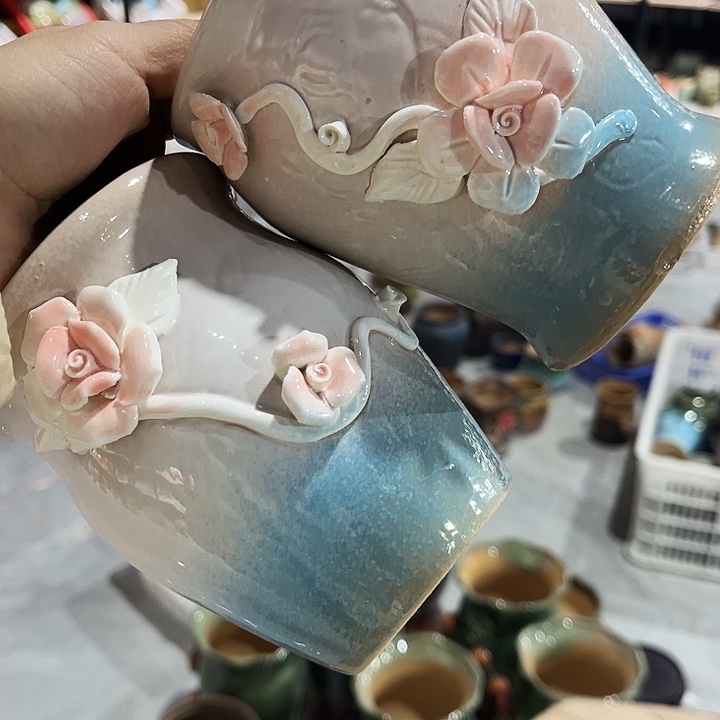 瓷片花盆多肉植物艺术品