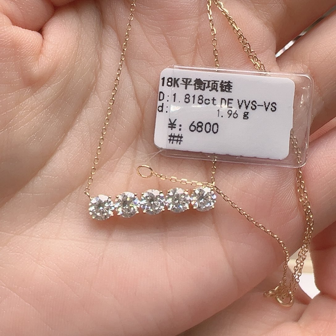 颈饰实验室培育钻石18K金镶嵌1.818ct K黄平衡木项链45cm（小号）