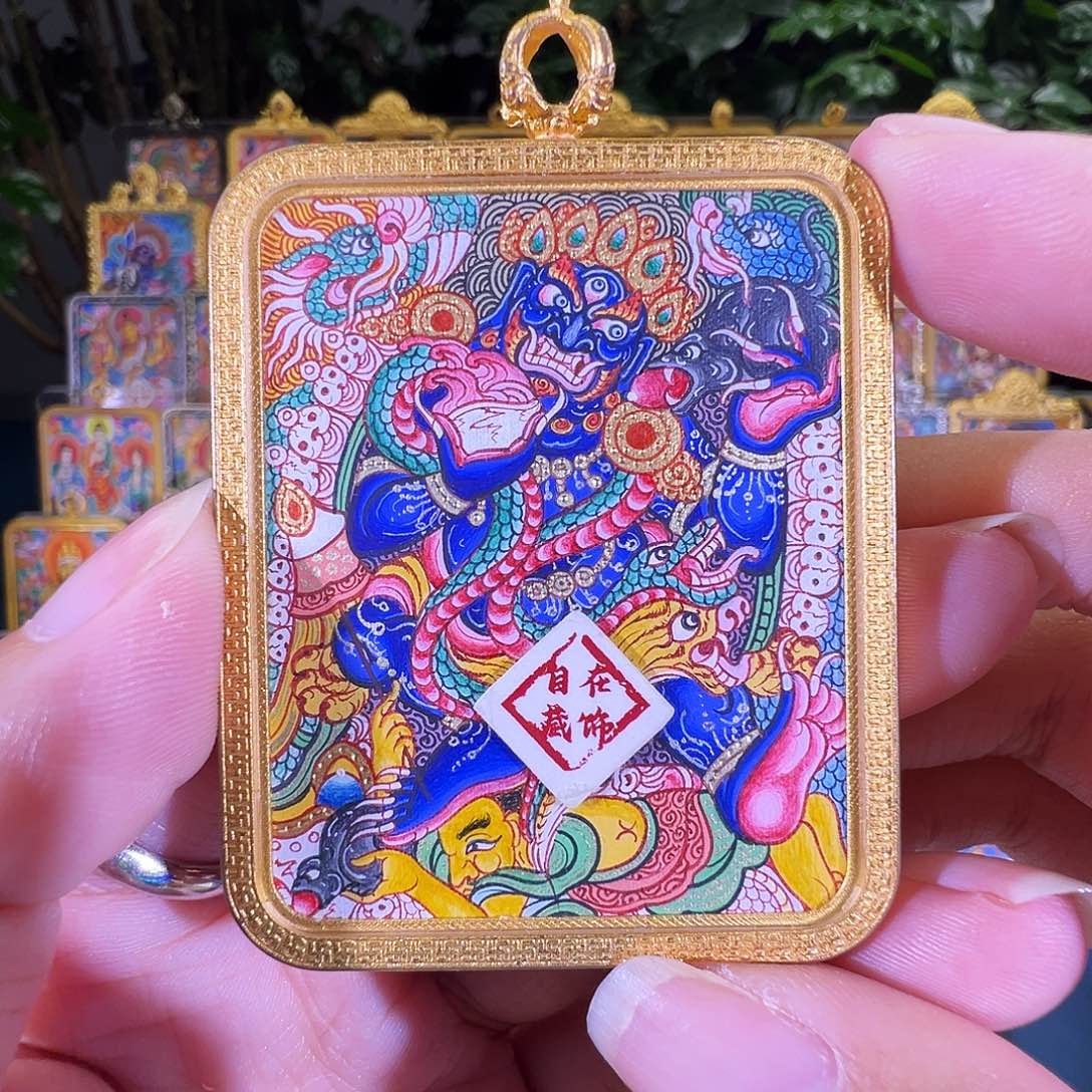 吊坠黑财热贡纯手绘唐卡