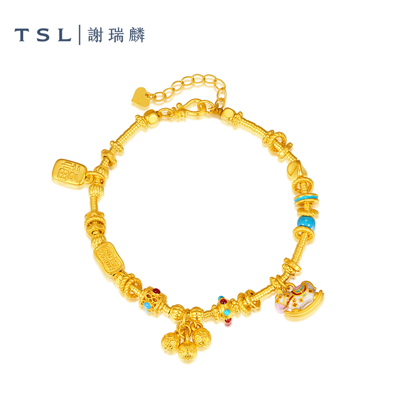 TSL/谢瑞麟计价足金珐琅木马福牌黄金手链 礼物送女友送妈妈