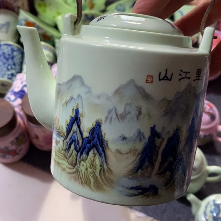 摆件陶绿稀土迷你提梁壶