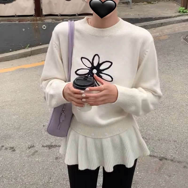【雏菊舞会 daisy】休闲感刺绣慵懒风宽松毛衣