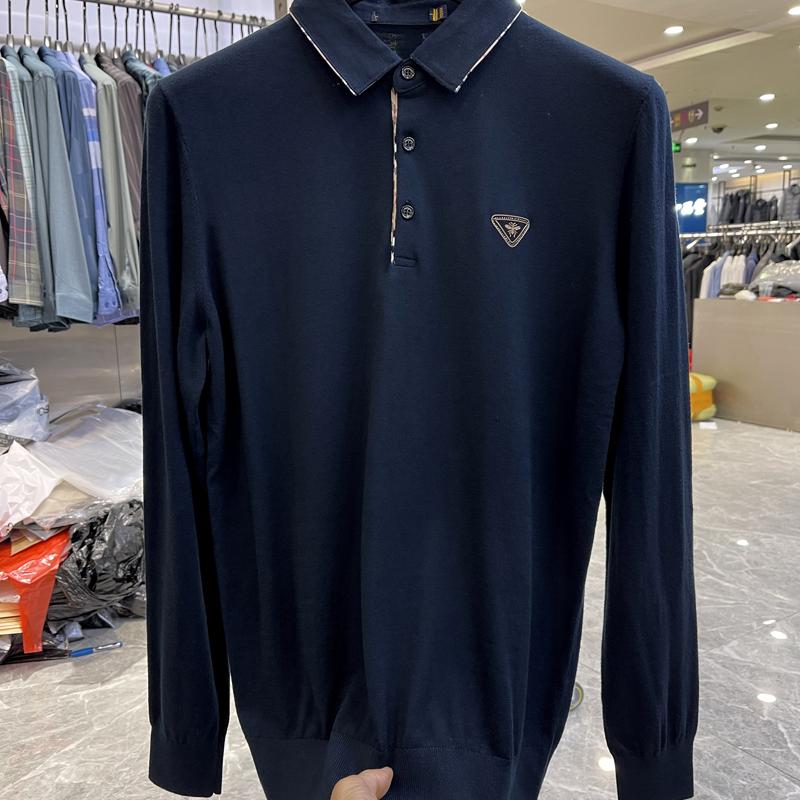 （055）男士针织长袖polo衫秋季新款好看翻领上衣男品牌撤柜剪标