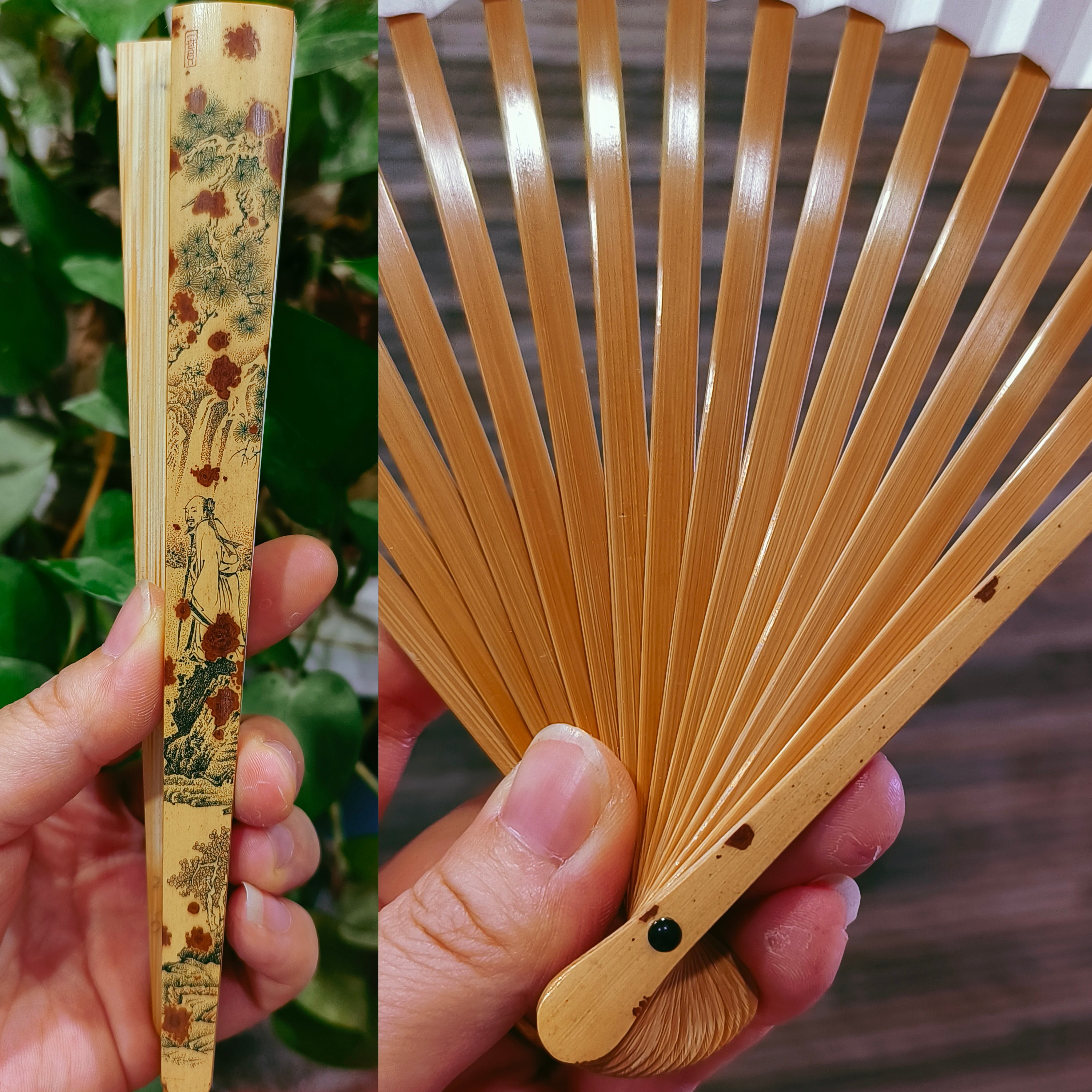 收藏精品名家汪秀莲制原创麻栗坡老云妃折扇墨刻山水文玩扇子226