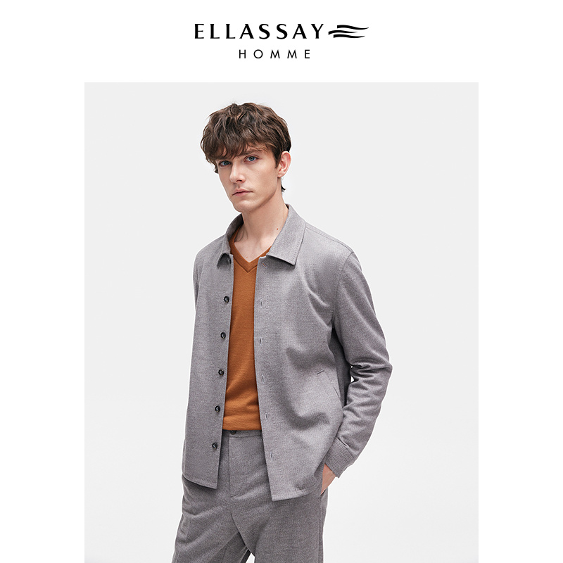 【91.2%羊毛】 ELLASSAY歌力思男装25秋冬短款简约休闲外套式衬衫男
