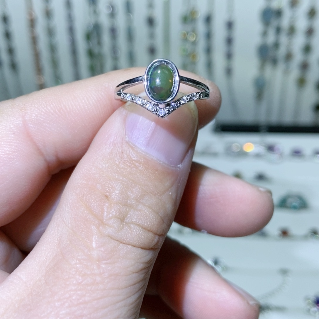 绿水晶戒指银S925镶嵌