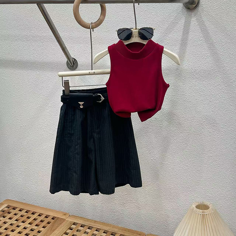 女童裤套装2025新款儿童夏装背心中大童女孩洋气中裤网红品质童装