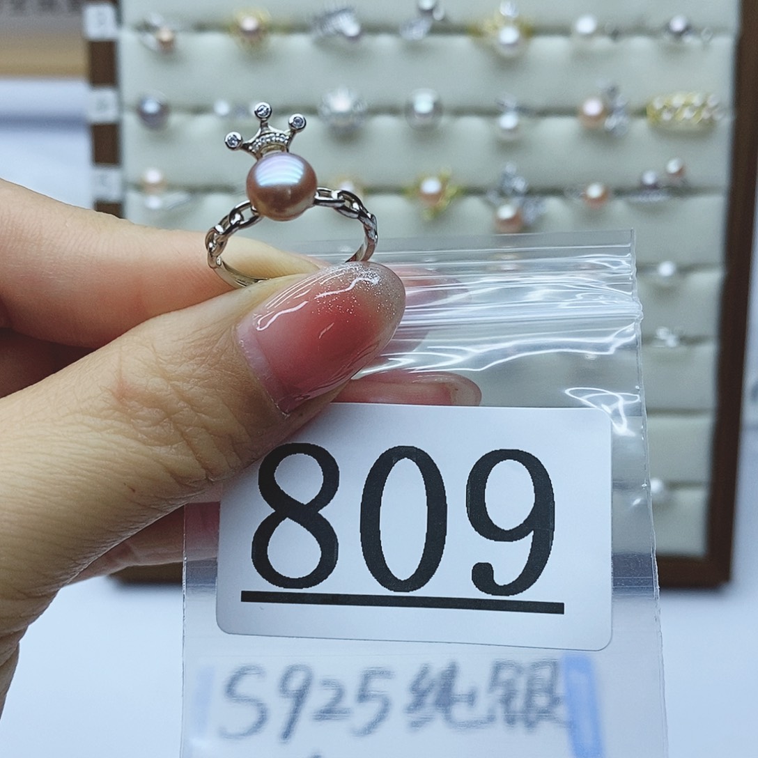 淡水珍珠戒指银S925镶嵌809