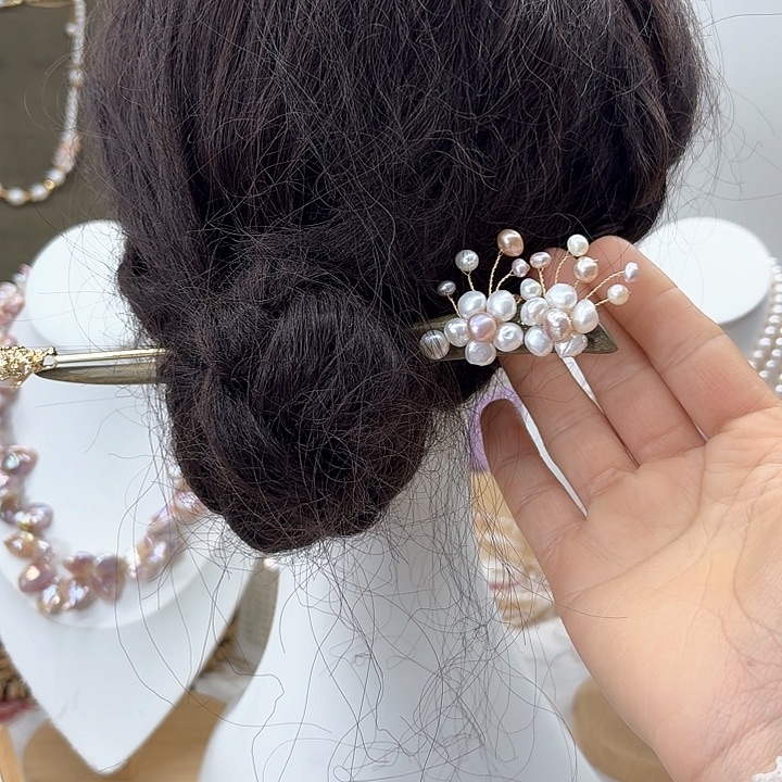 淡水珍珠发饰银S925镶嵌