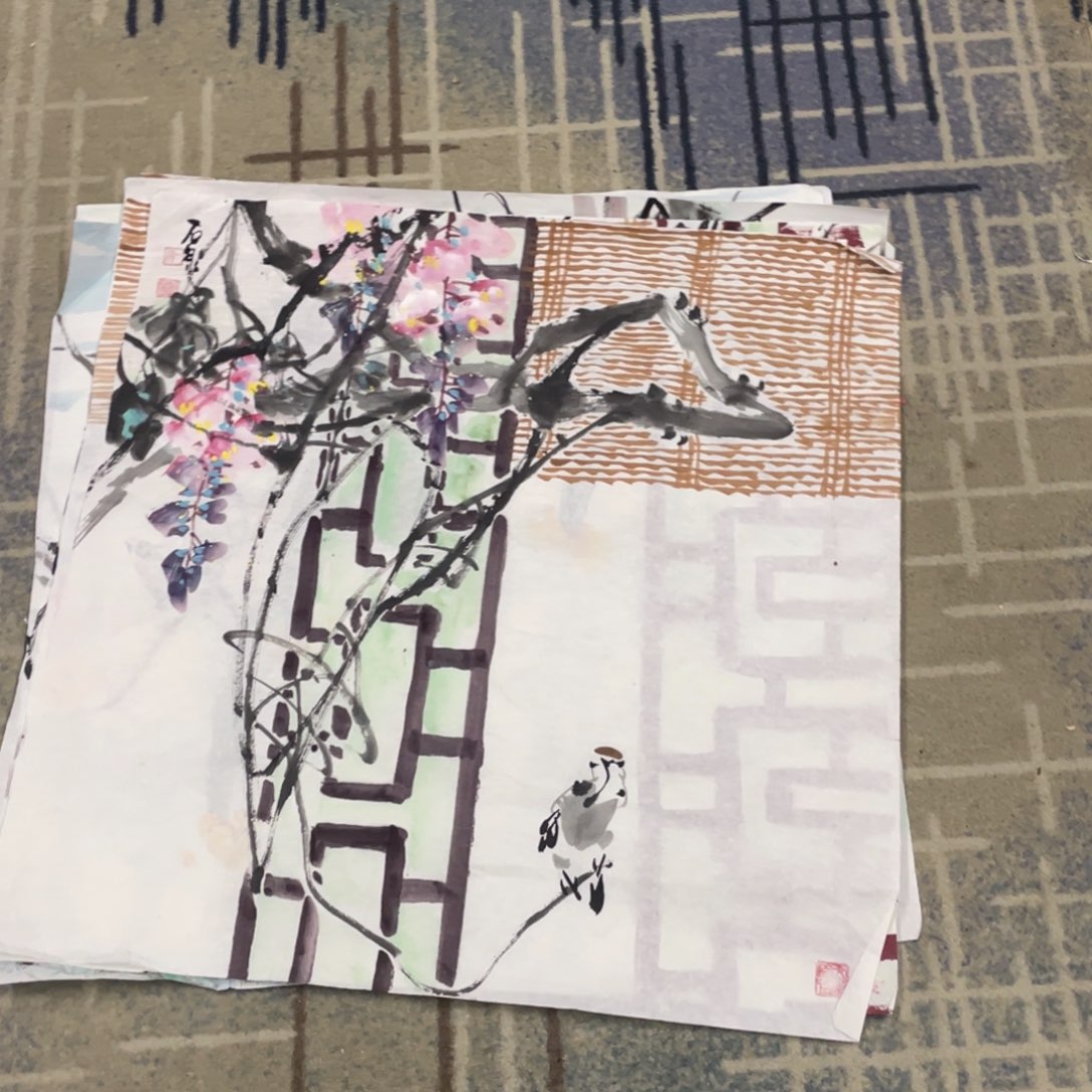 国画容*四尺斗方作品花鸟7张加托底111111