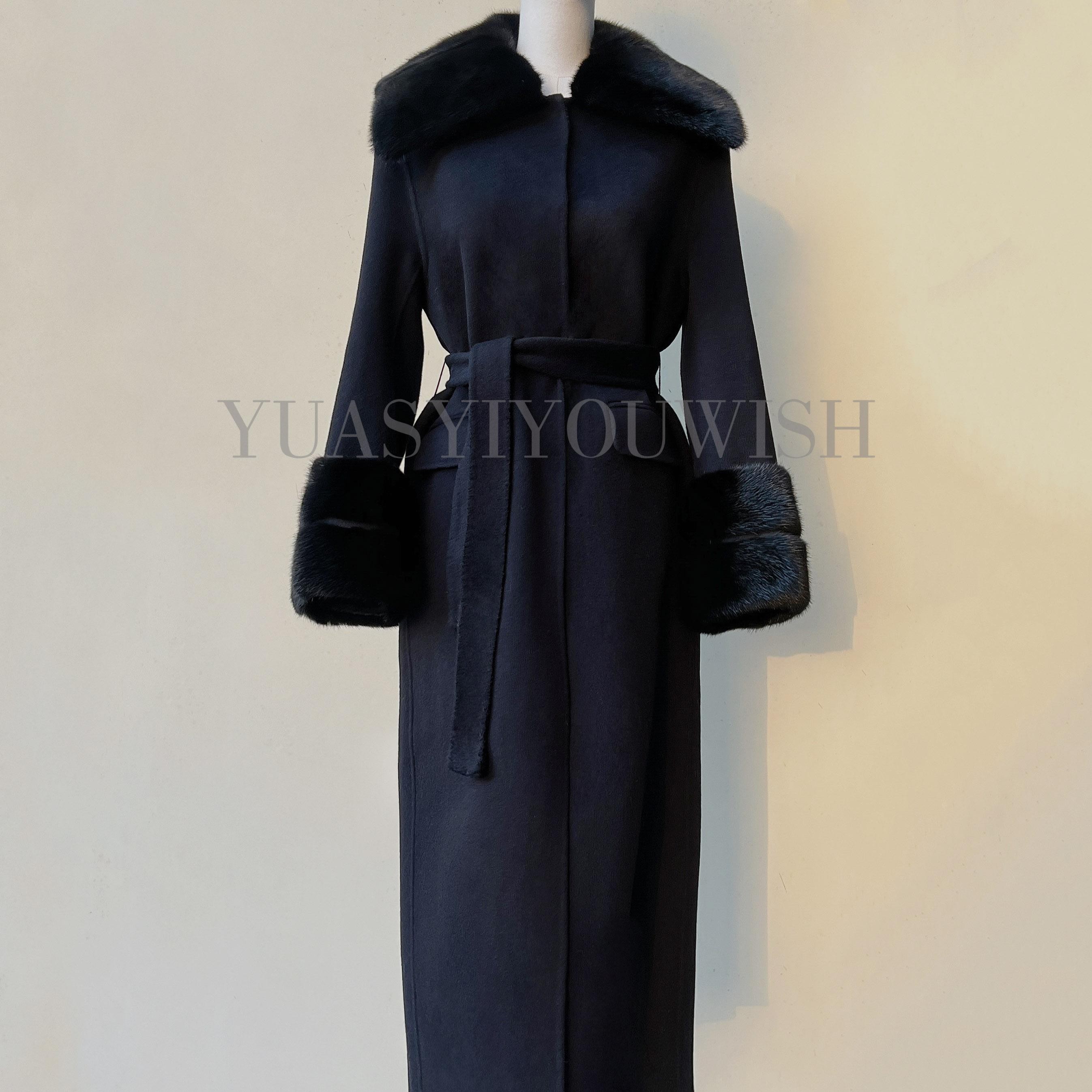 YUASYIYOUWISH |“见微”嵿奢可脱卸水貂皮草长款羊绒羊毛大衣