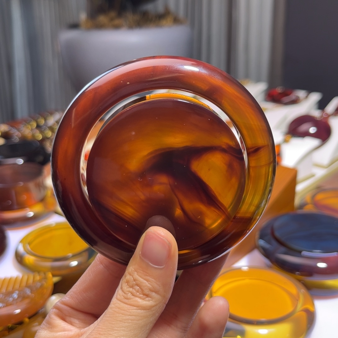 定制琥珀未镶嵌缅甸琥珀金棕红蜜手镯