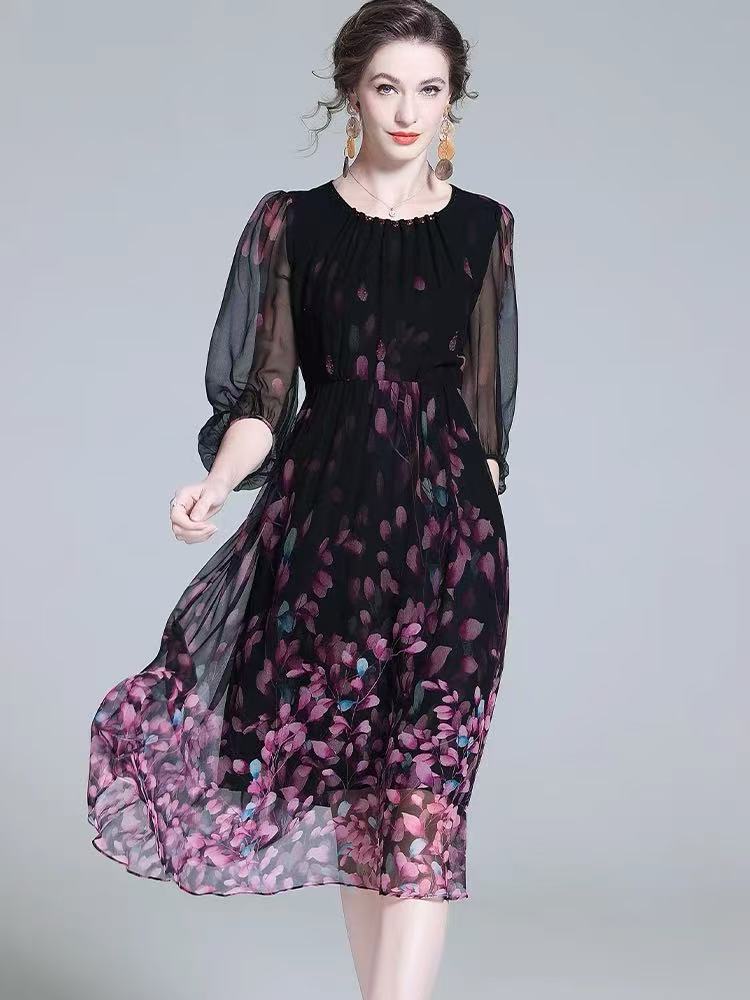 【夏日繁花A】法式连衣裙女新款气质显瘦穿搭时尚洋气印花长裙2577