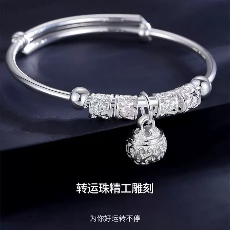 足银手镯 宫铃推拉精品手镯A917