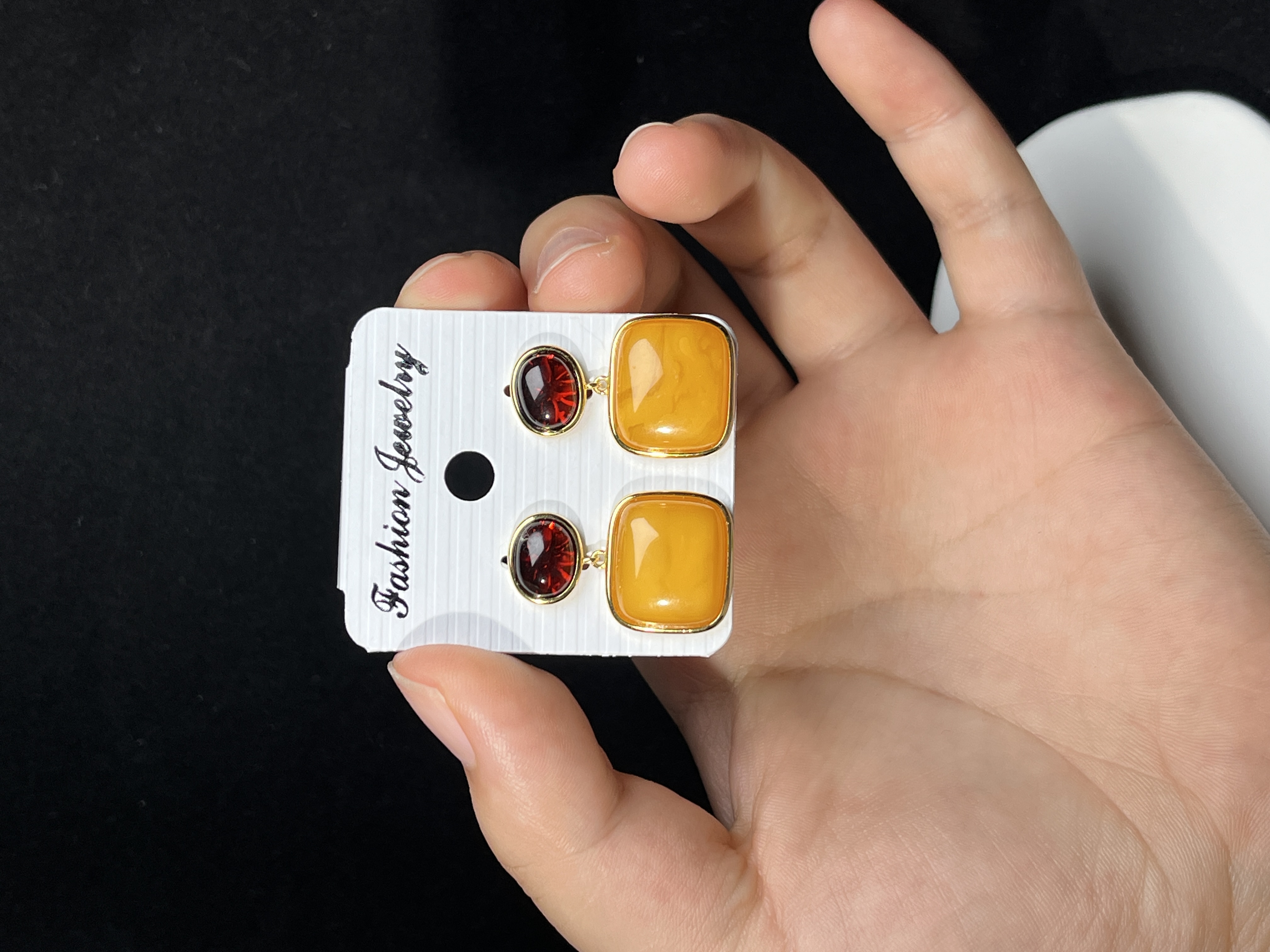 精品天然保真蜜蜡方糖耳钉耳坠简约大气新中式百搭款