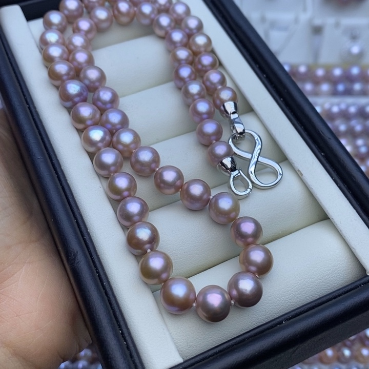 淡水珍珠项链未镶嵌无核8-8.5m 粉紫
