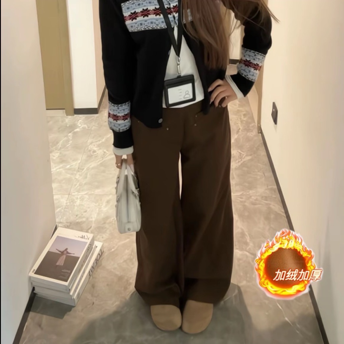 铆钉爆款2025秋冬加绒直筒休闲裤女复古百搭阔腿裤子T2