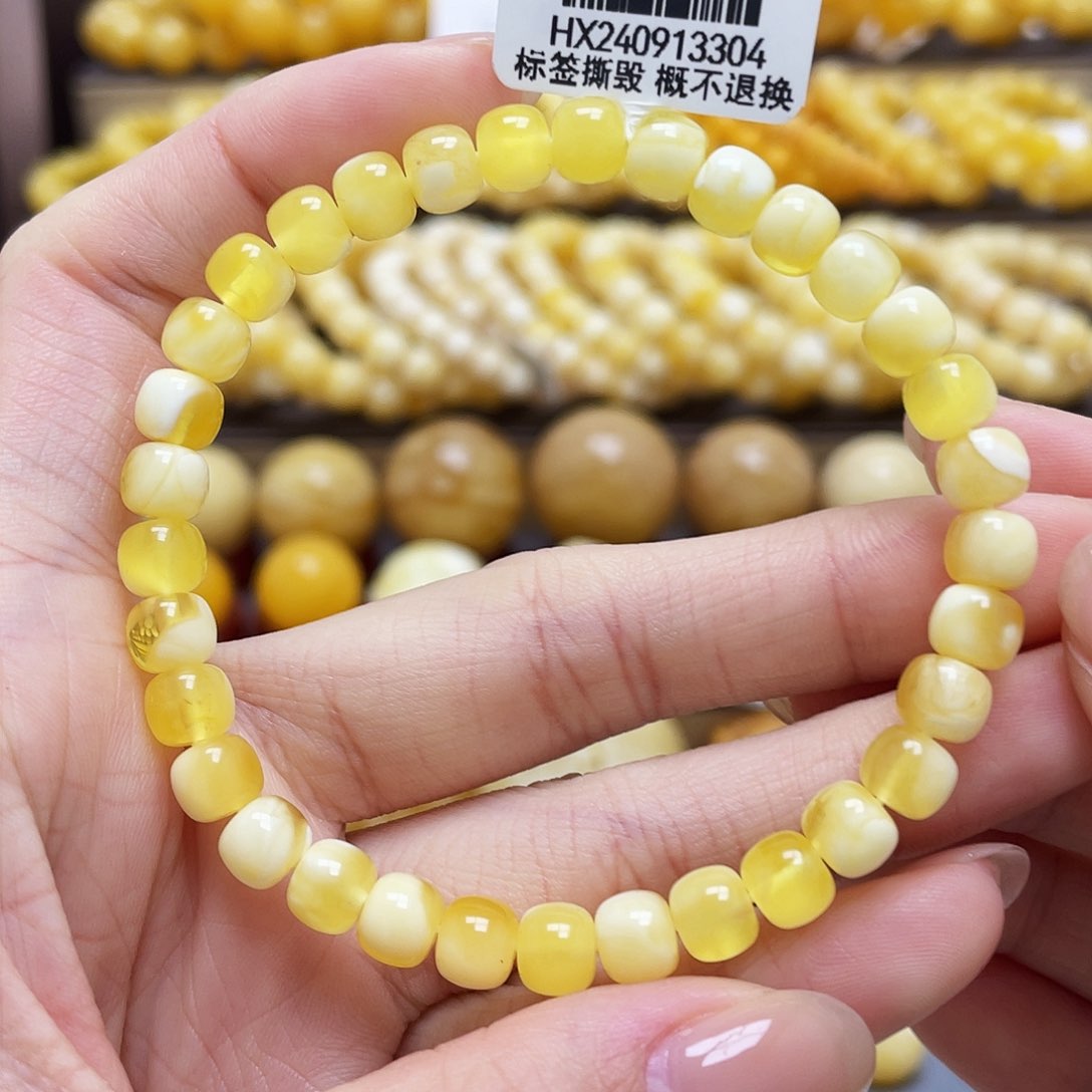 琥珀裸石未镶嵌蜜蜡老型手串6.6mm微瑕