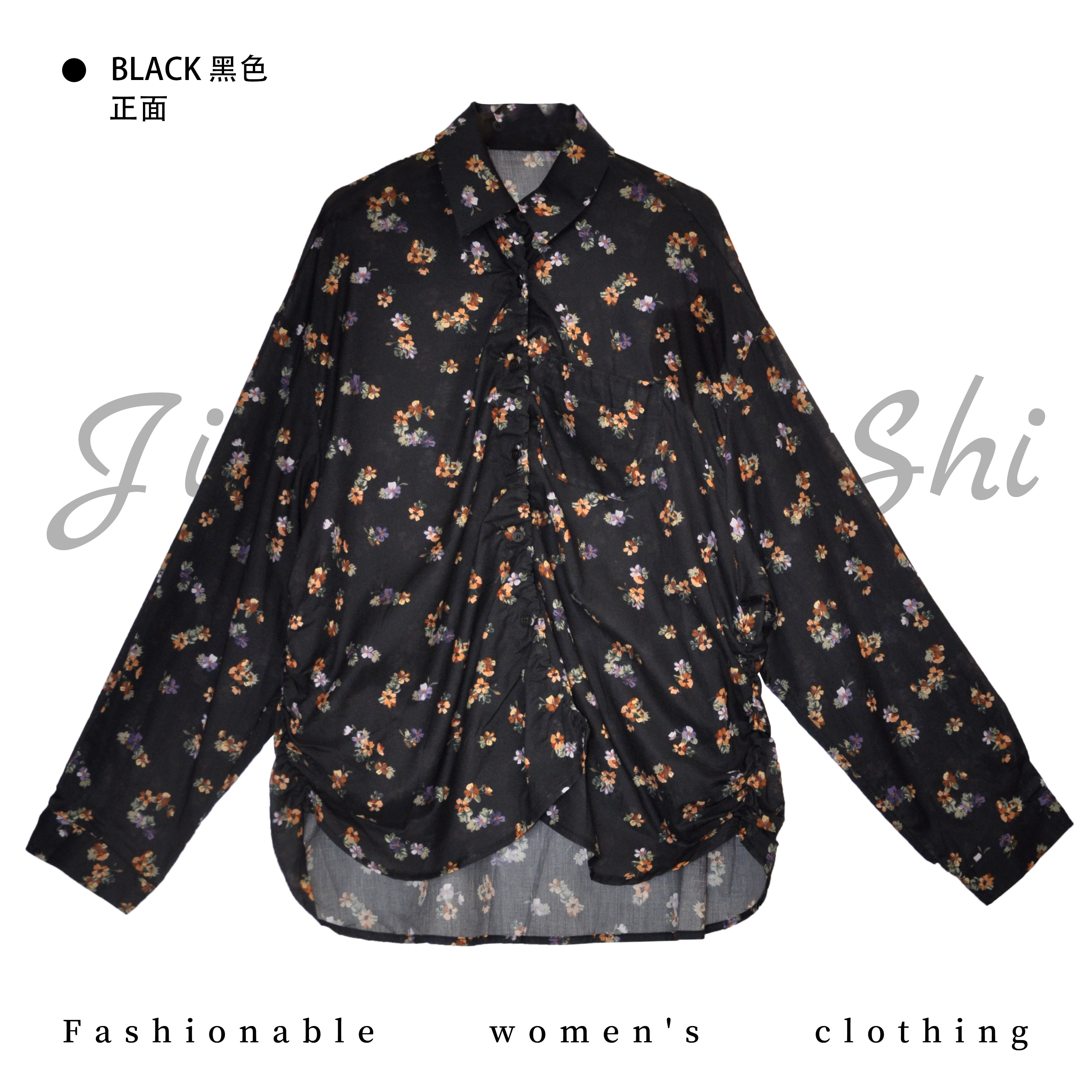 【金典原创女装】娃娃领单排扣印花百搭衬衫 时尚休闲复古上衣52235