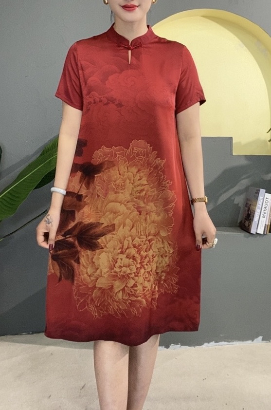 夏季新款复古中式气质时尚显瘦妈妈装连衣裙