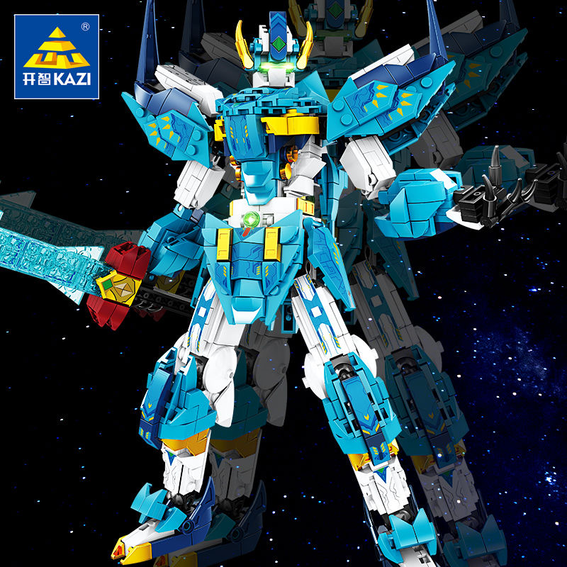 开智积木蓝龙狂刀机甲变形机器人金刚组装模型男孩小颗粒拼装积木