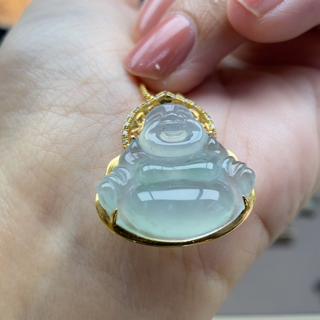 翡翠18K金镶嵌颈饰吊坠29