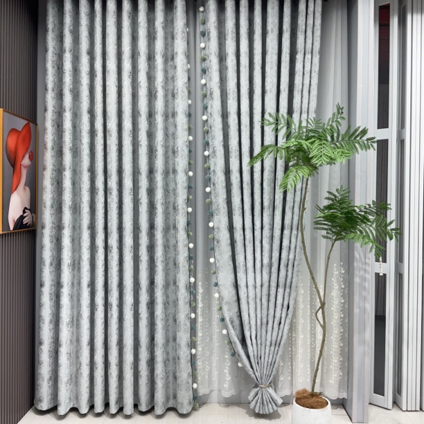 私人订制-（香榭里）-大溪地灰法式浮雕窗帘客厅布窗帘窗帘布艺家用