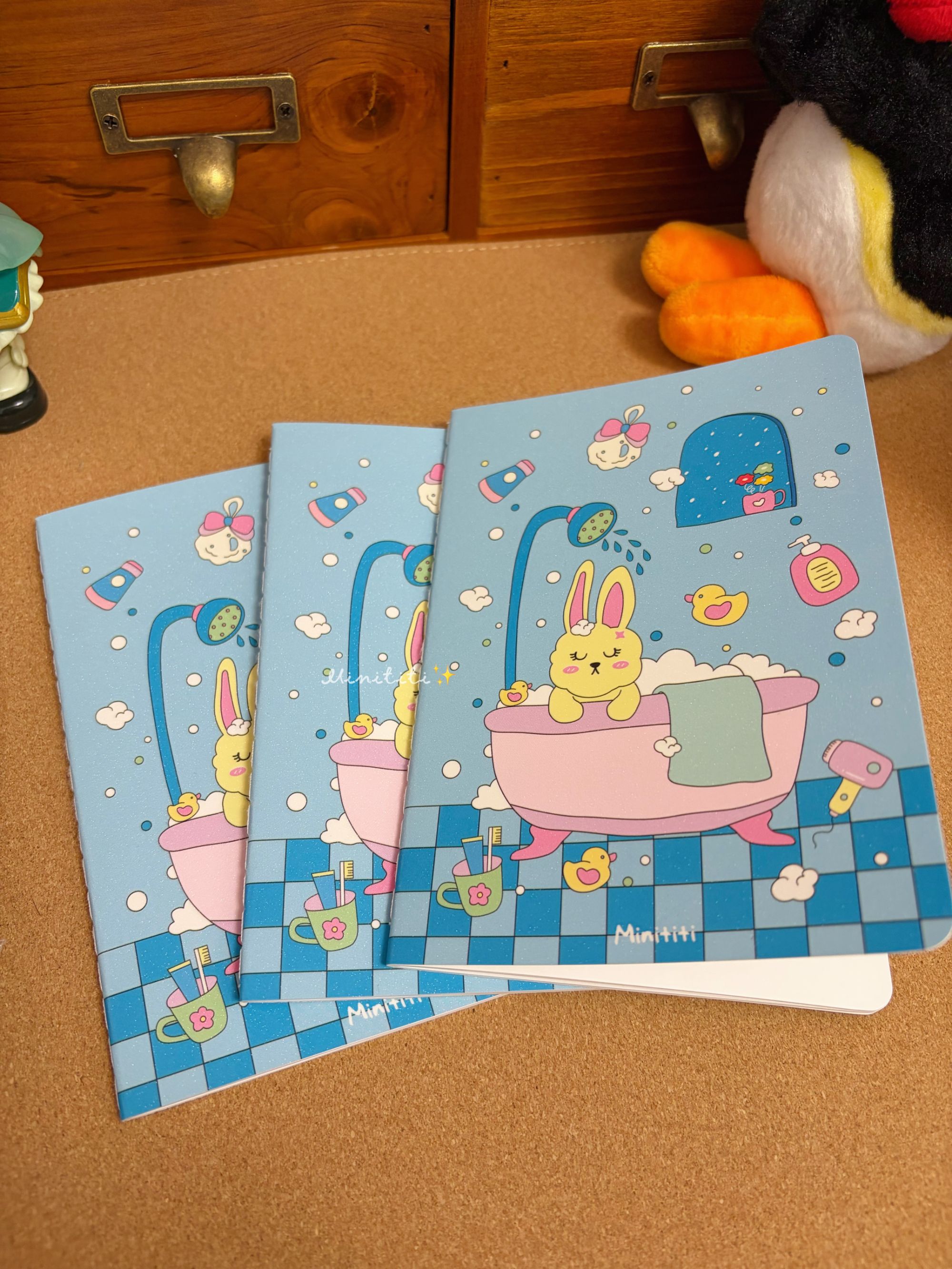Minititi原创《我爱洗澡》A6盖章本空白本学生手账本 闪膜封面