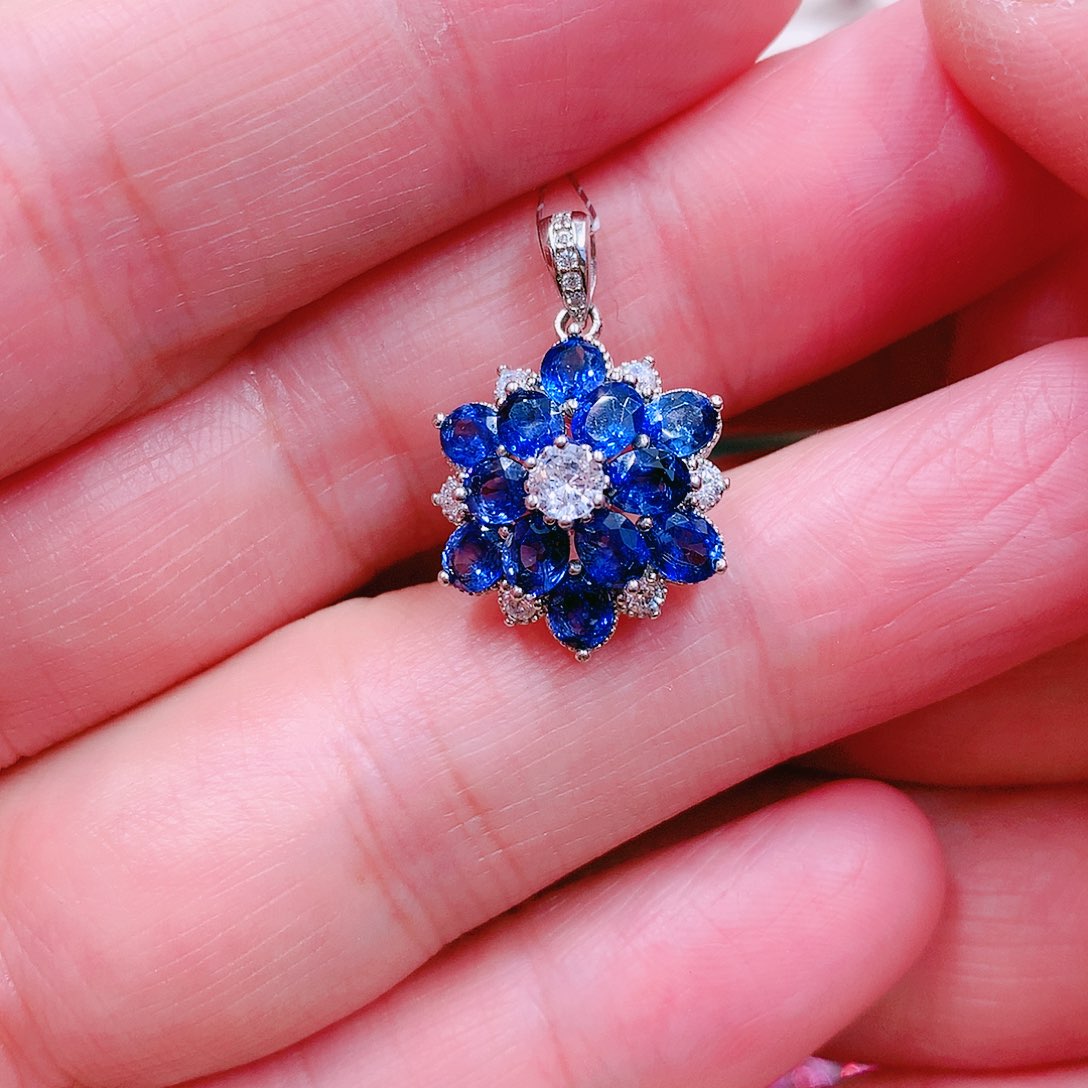蓝宝石吊坠(不含链)银S925镶嵌