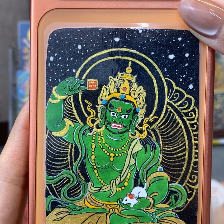 藏式绿米爷纯手绘背贴