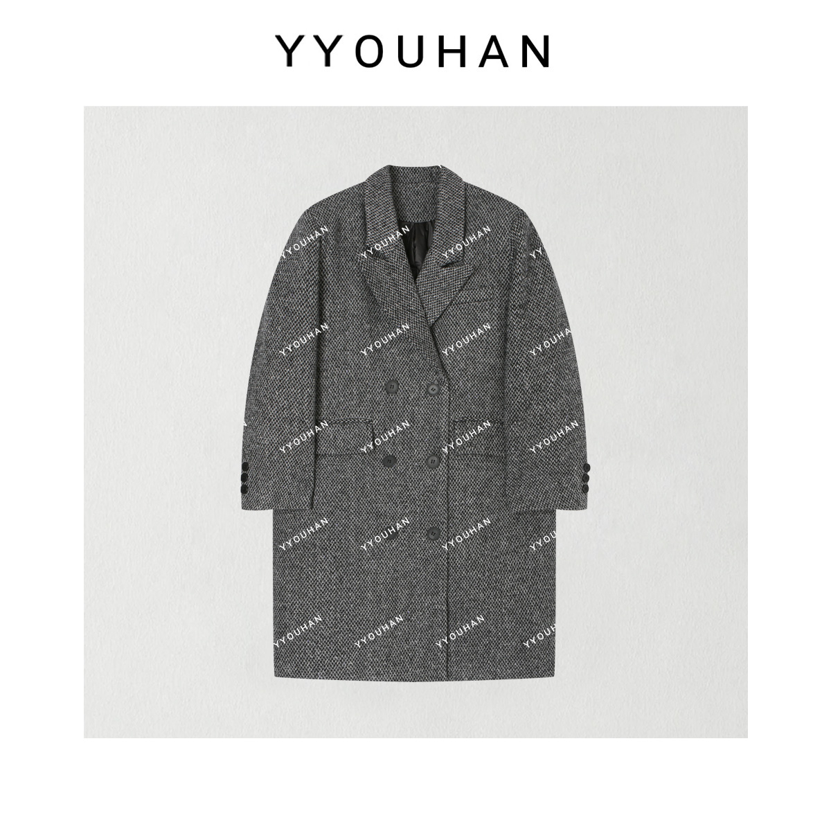 月月 2025冬季新款极简风肌理感双排扣百搭西装羽绒服 2511C8261