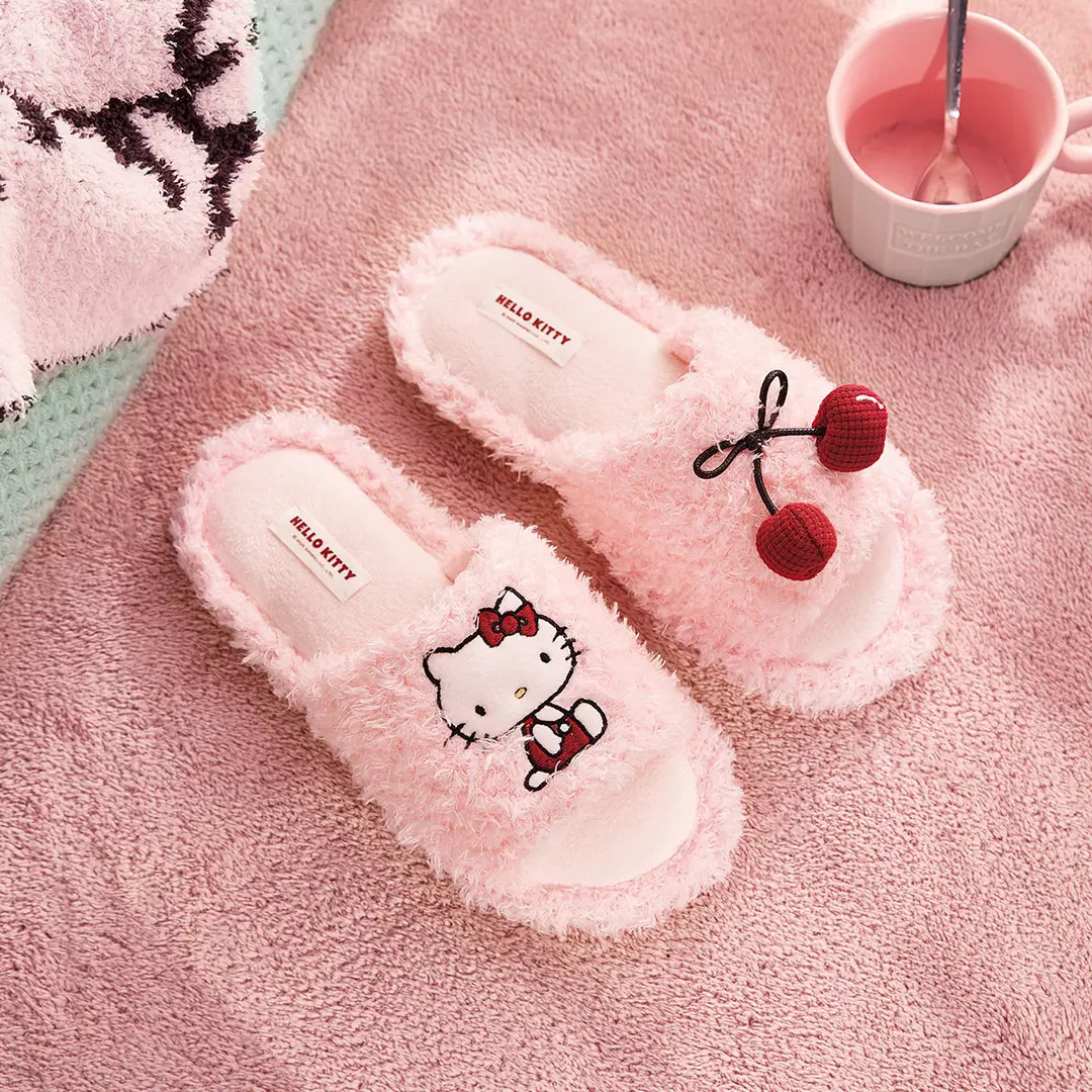 Gukoo/果壳HelloKitty联名秋冬拖鞋女空调房专用毛绒刺绣家居拖鞋