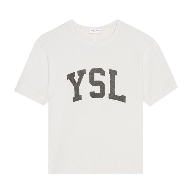 未使用 YSL/圣罗兰 圆领短袖logoT恤 浅灰黑/XS