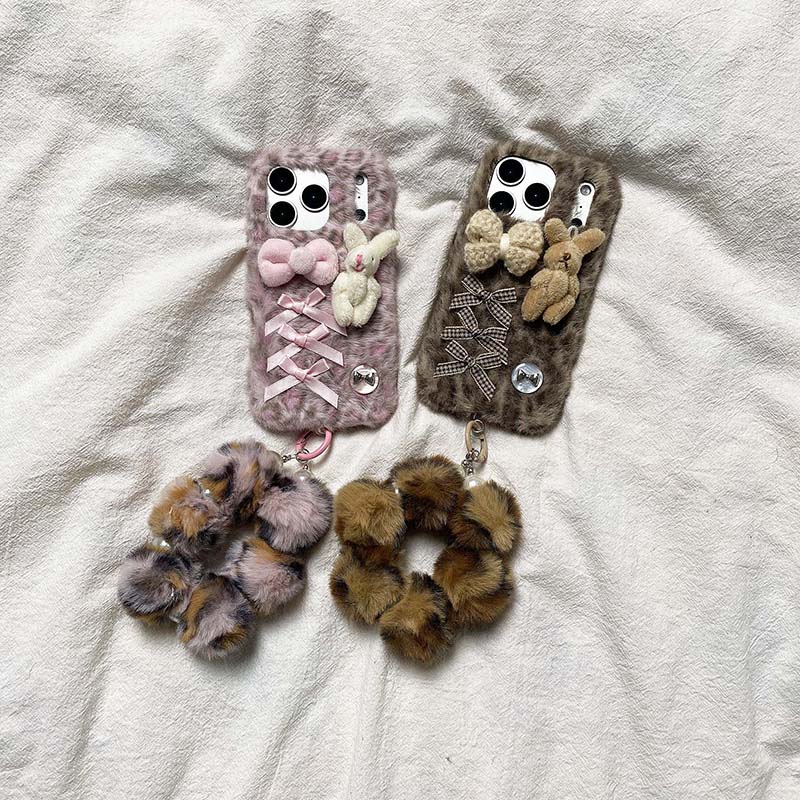 隆隆金适用苹果17手机壳毛绒豹纹小兔iPhone16promax外壳13/14/15