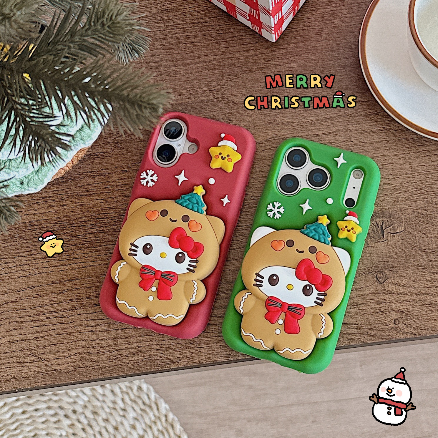 苹果|姜饼人KT猫支架圣诞节可爱适用iPhone17p卡通立体硅胶手机壳