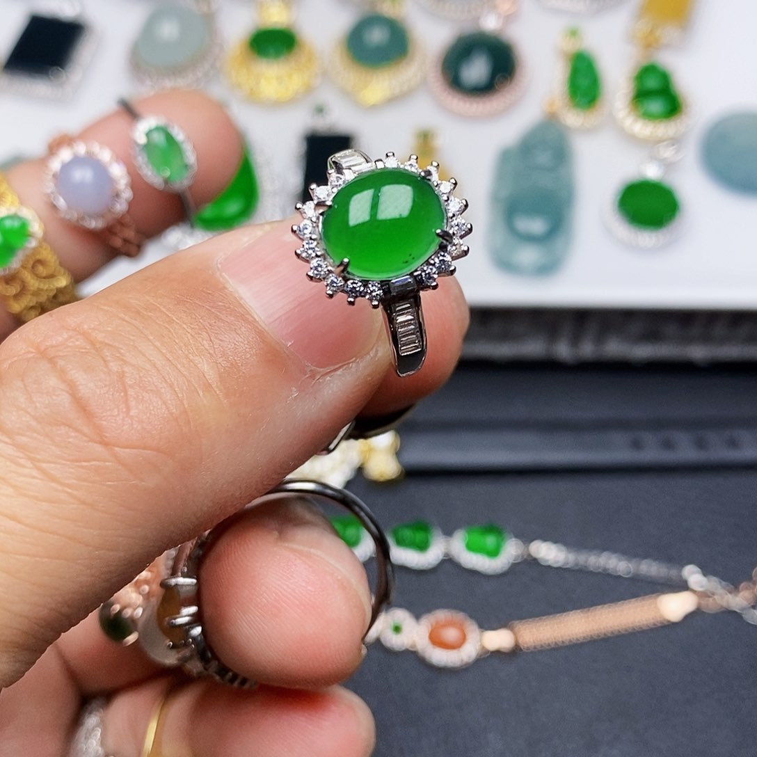 翡翠戒指银S925镶嵌戒指