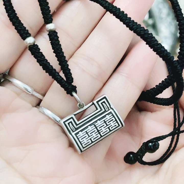 坠链均925银双面喜锁项链