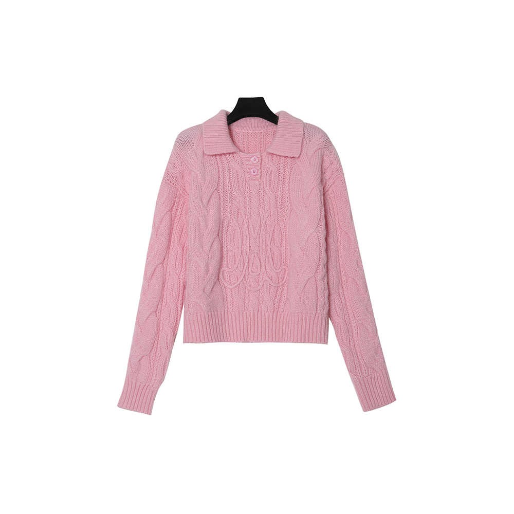 女装毛衣Polo领羊毛马海毛短款针织衫潮牌时尚33163