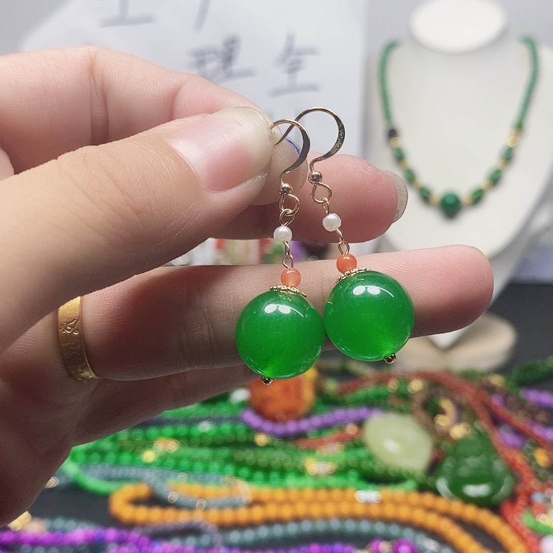 合金石英质玉（非洲翠）耳钉16