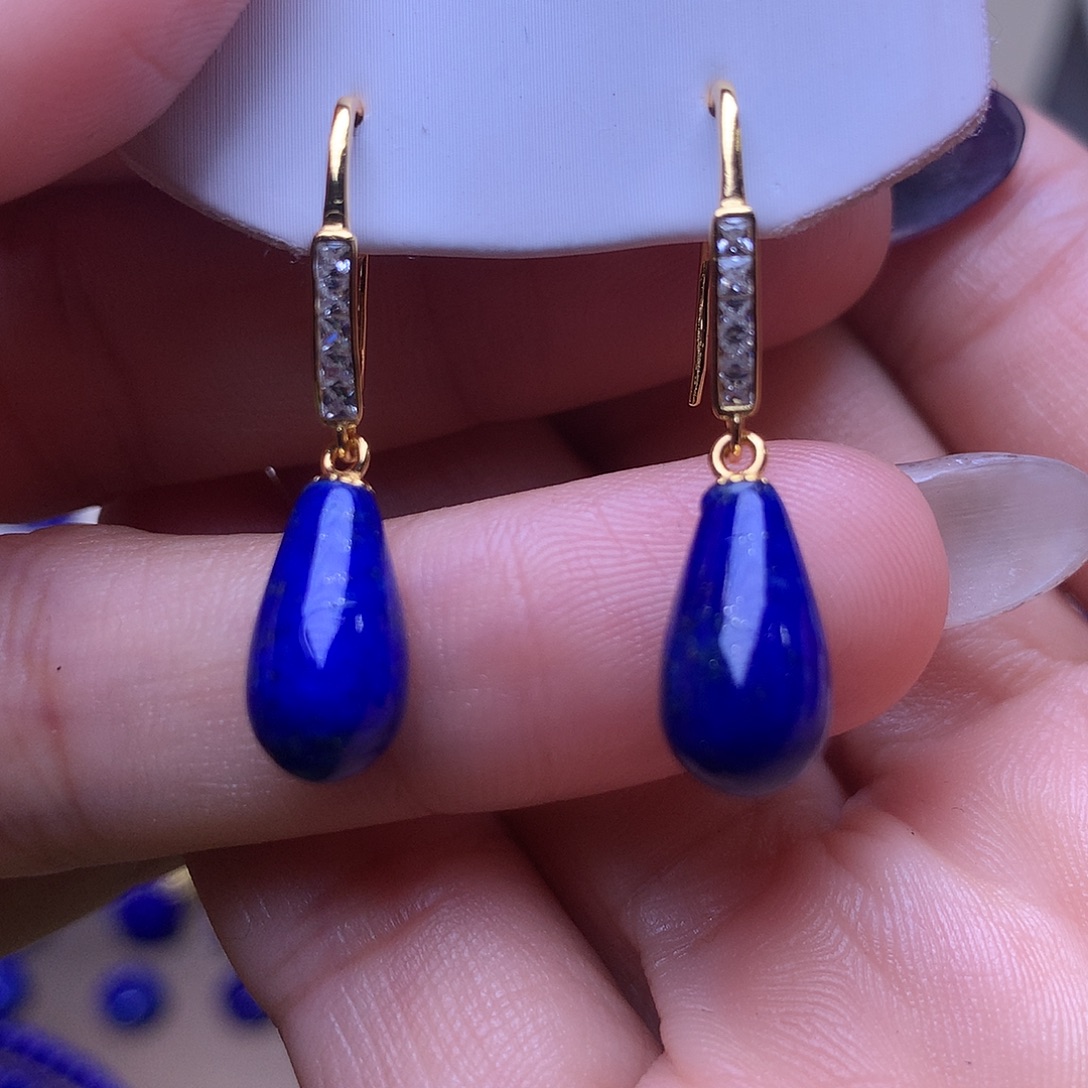 青金石银S925镶嵌耳饰