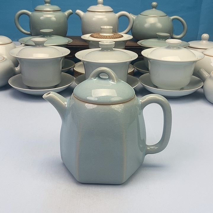 壶天蓝六方秦权壶原矿原釉原产地