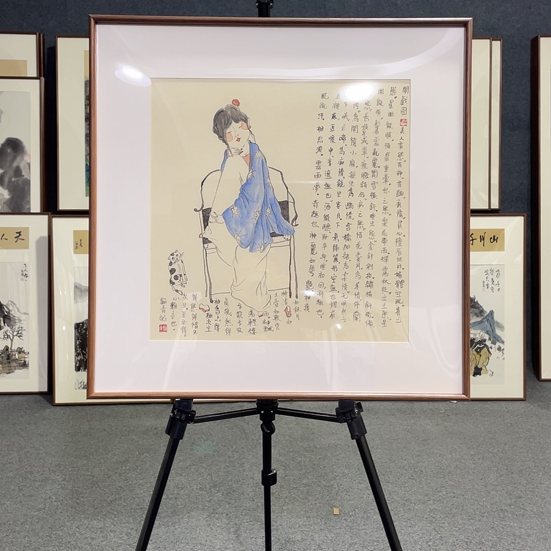 国画手绘画作品带框发货