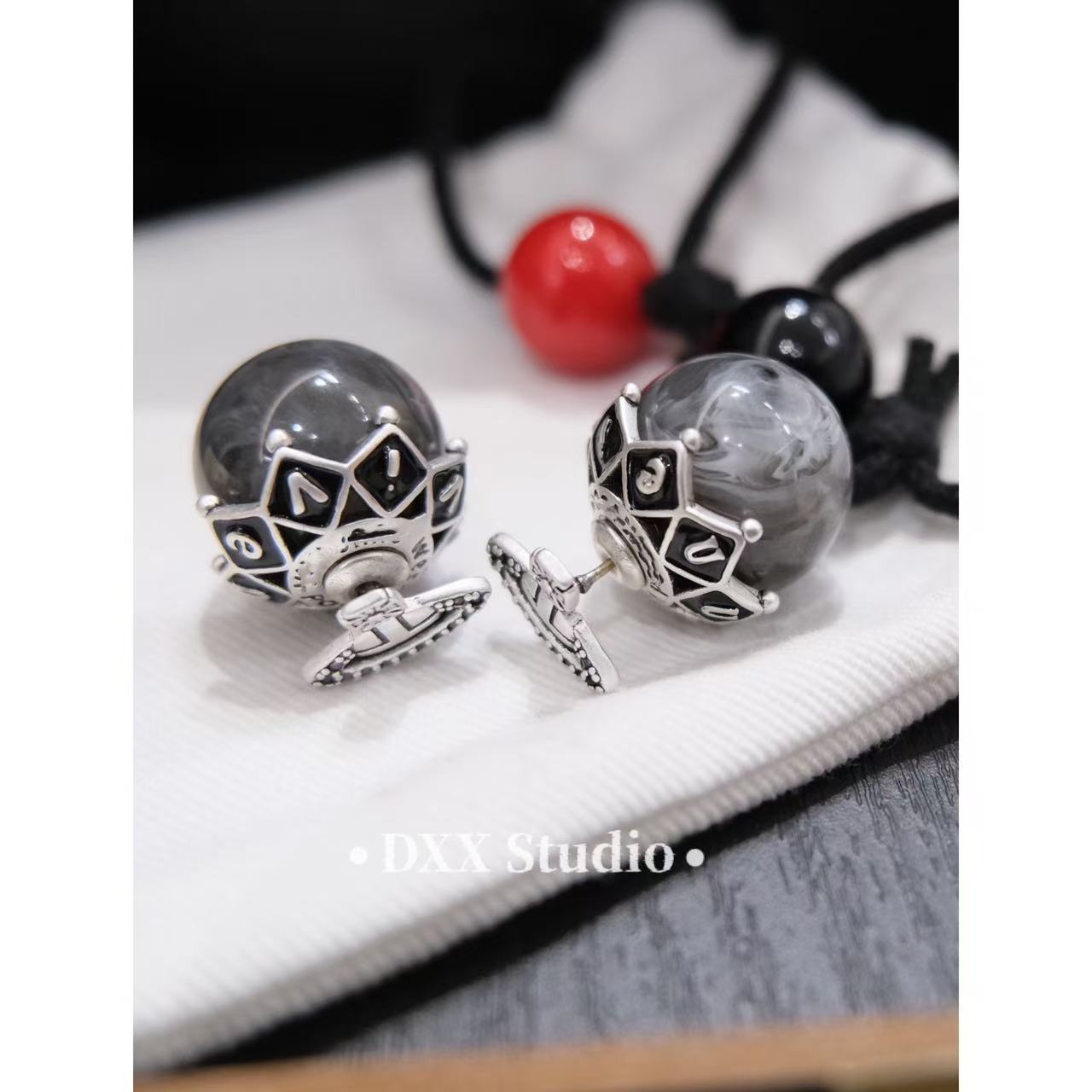 铜合金锆石耳饰 小众设计灰色系ins耳饰45836