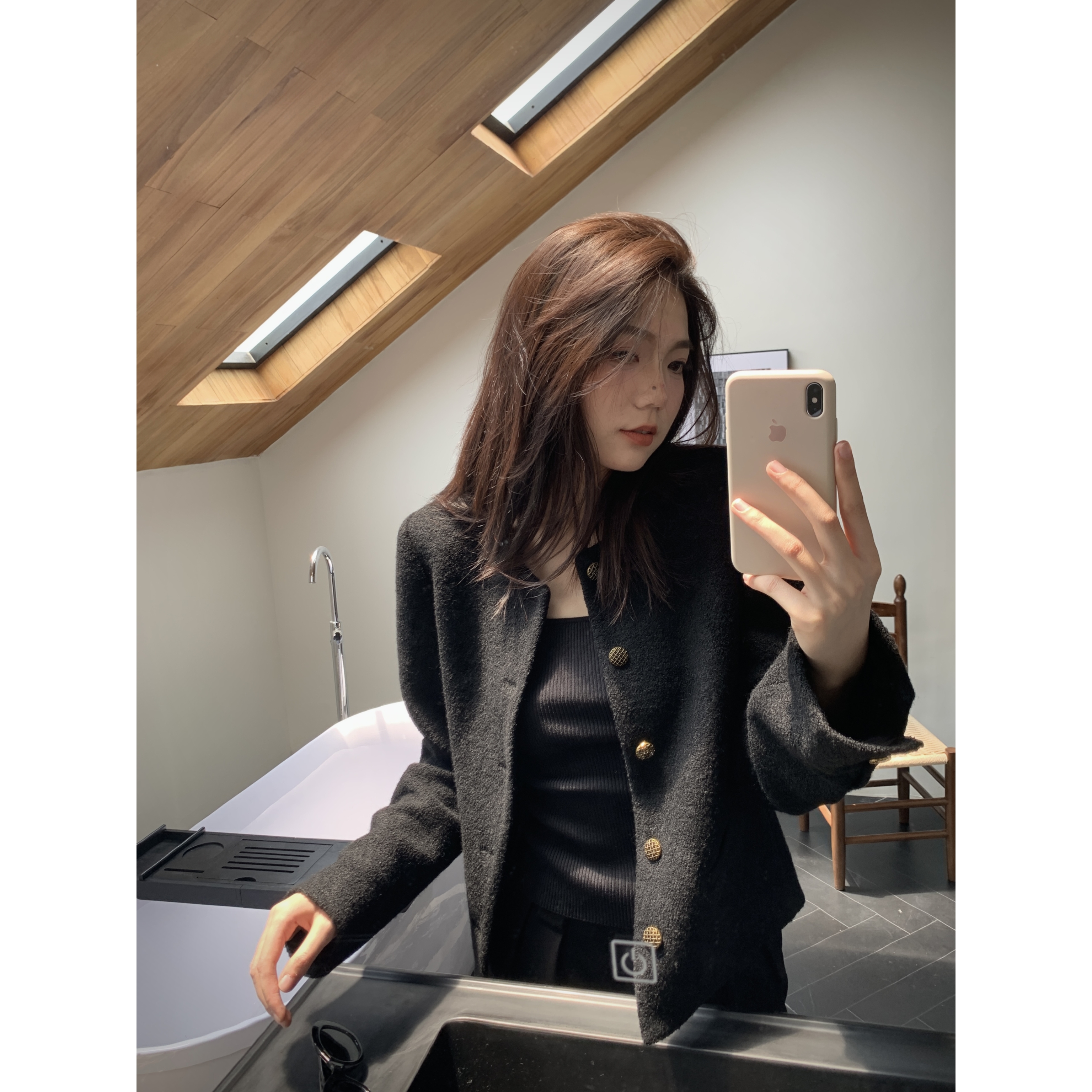 48H【黑金艺术家】加长小香风毛感宽松休闲高级羊毛混纺外套 25053